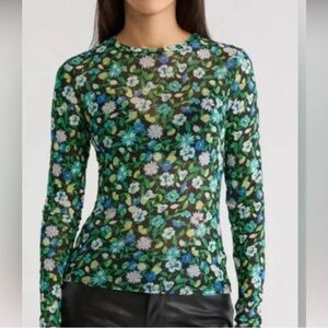 AFRM Green and Blue Floral Long Sleeve Top